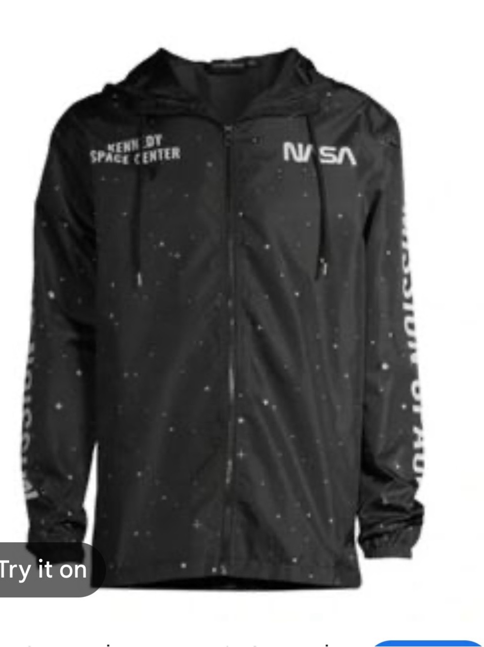 NASA Black Hooded Windbreaker Jacket - Space Center Logo